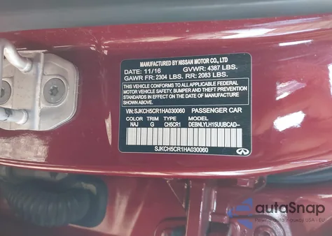 2017 Infiniti Qx30 Premium from USA, damaged, VIN SJKCH5CR1HA030060